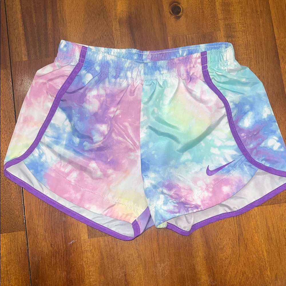 Nike Kids Pastel Tie-Dye Shorts with Purple Trim